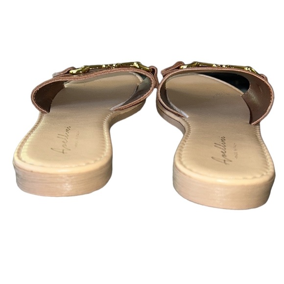 Avellini Italy Cognac Brown Faux Leather Gold Chain Bit Sandals Slides - 6.5 - Picture 11 of 15